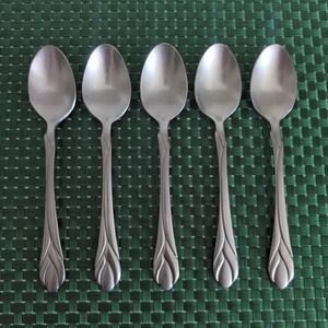 Hampton Silversmiths LILY FROSTED Teaspoons Lot Set of 5 Stainless Satin Vtg